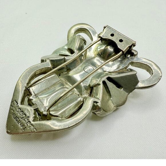 1940s Eisenberg Original Pot Metal Rhinestone Large Art Deco Dress Fur Clip - Picture 7 of 10